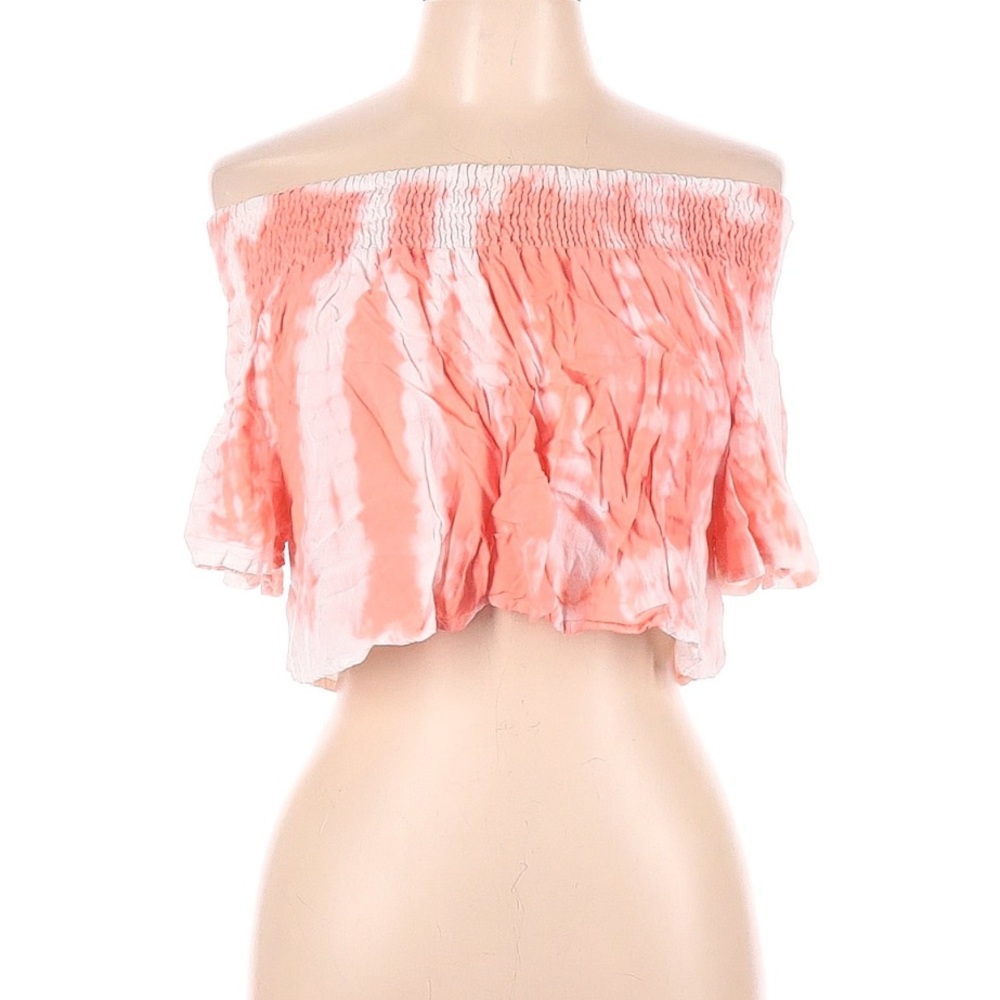 Kiwi & Punch Coral and White Tie Dye Cropped Shirt